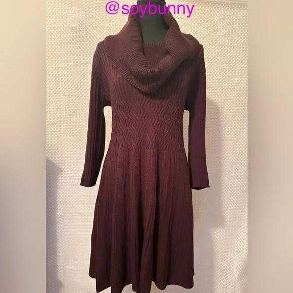 Eliza J Fit and Flare Cowl Neck Sweater Dress (EUC; Purple; Sz. Large) - Picture 1 of 6